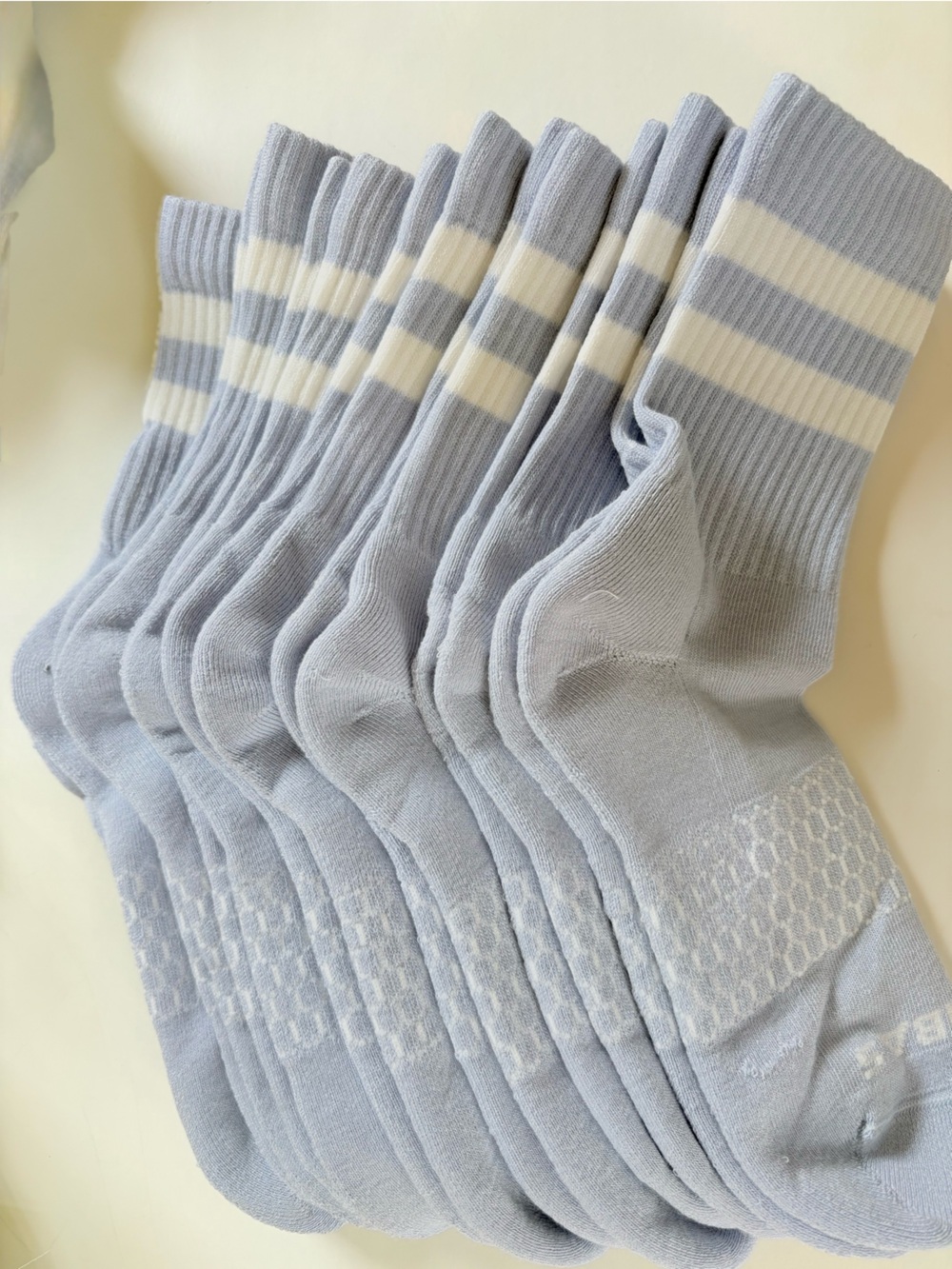 Bombas 10-Pack Cushioned Athletic Half Calf Socks Light Blue Striped Size M